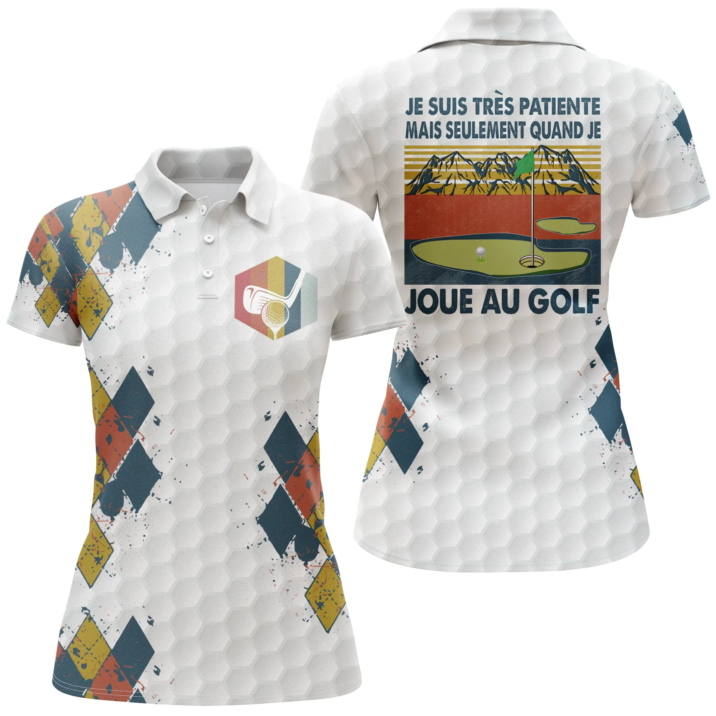 Polo de Golf, Polo de Sport Homme Femme, Golfeur, Golfeuse, Rétro Vintage, Motifs Balle de Golf, Je suis très Patient(e) - CTS21