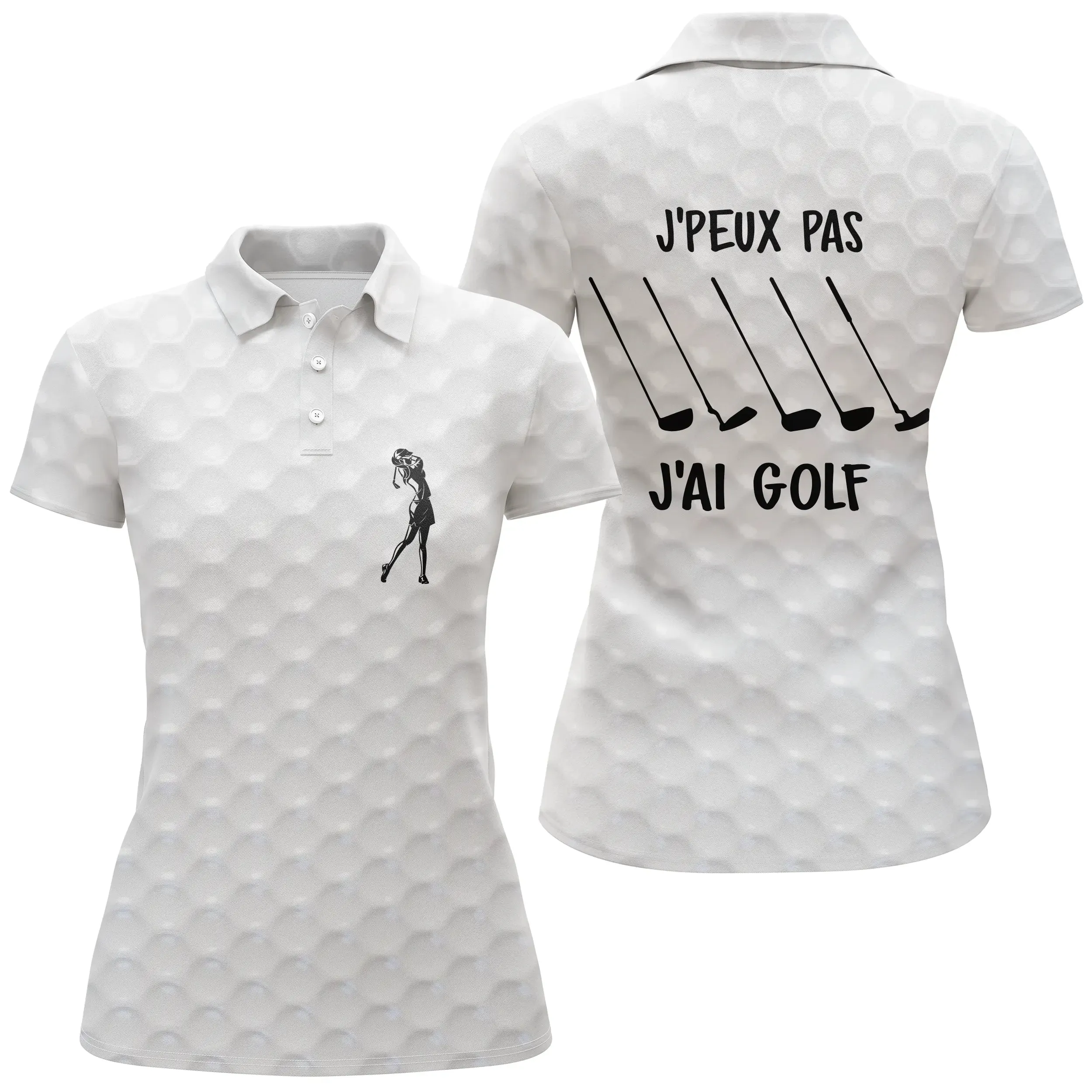 Polo Golf Blanc Effet Balle De Golf, Motif Club De Golf, Texte J'peux Pas J'ai Golf - Cadeau Idéal Golfeurs - CT11072322