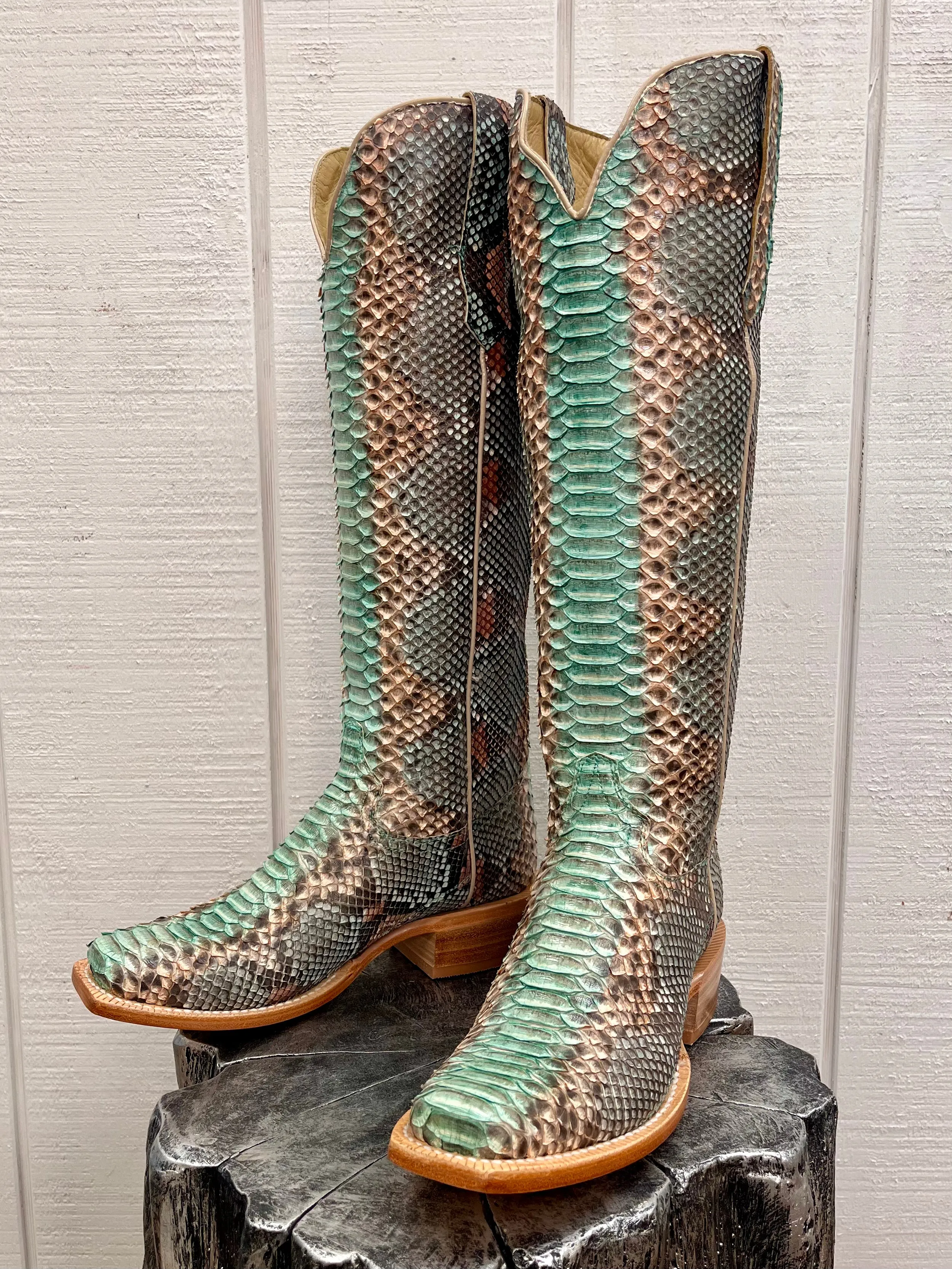 R. Watson Teal & Copper 17 Python Cowgirl Boots RWL7214