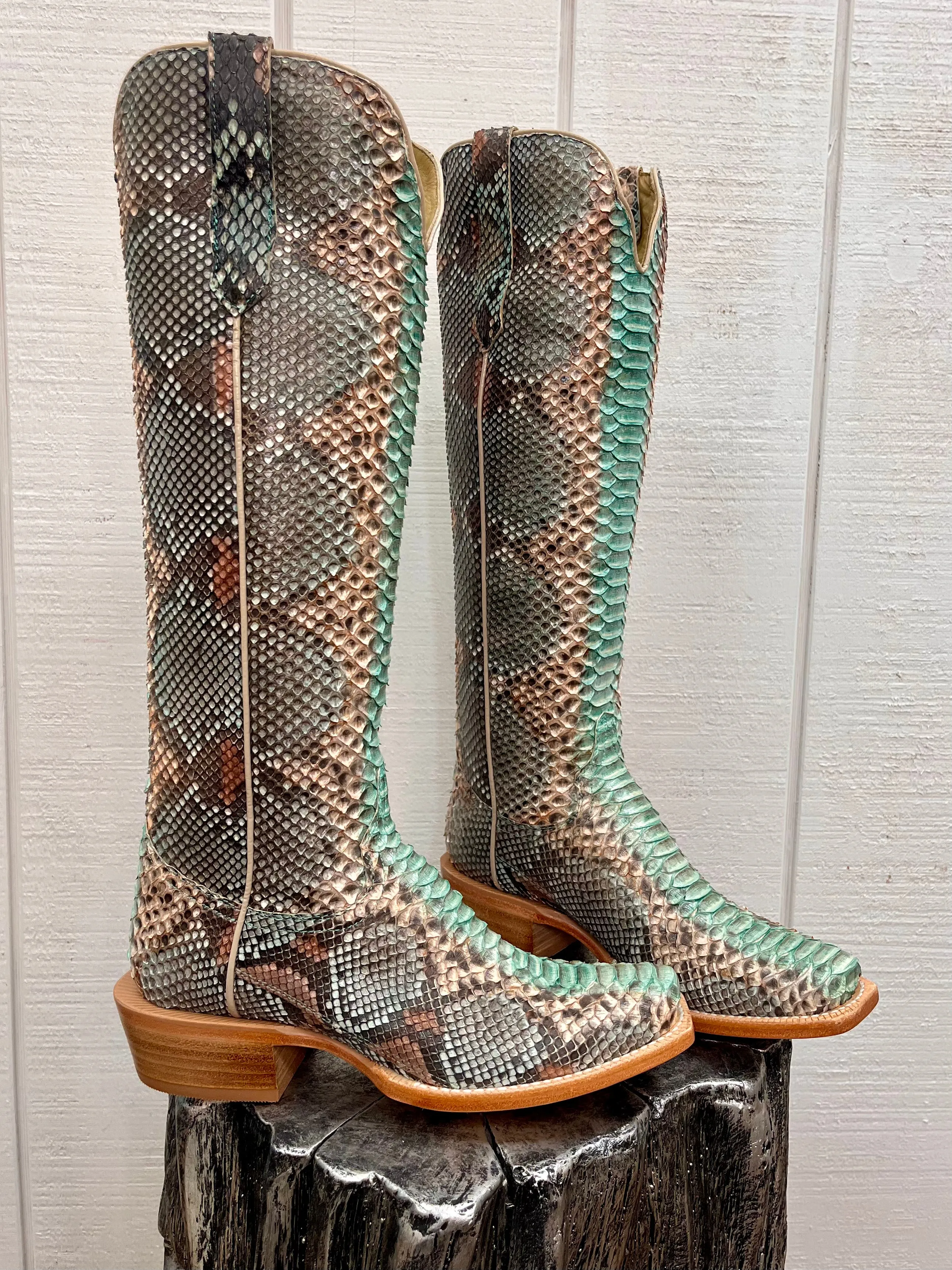 R. Watson Teal & Copper 17 Python Cowgirl Boots RWL7214