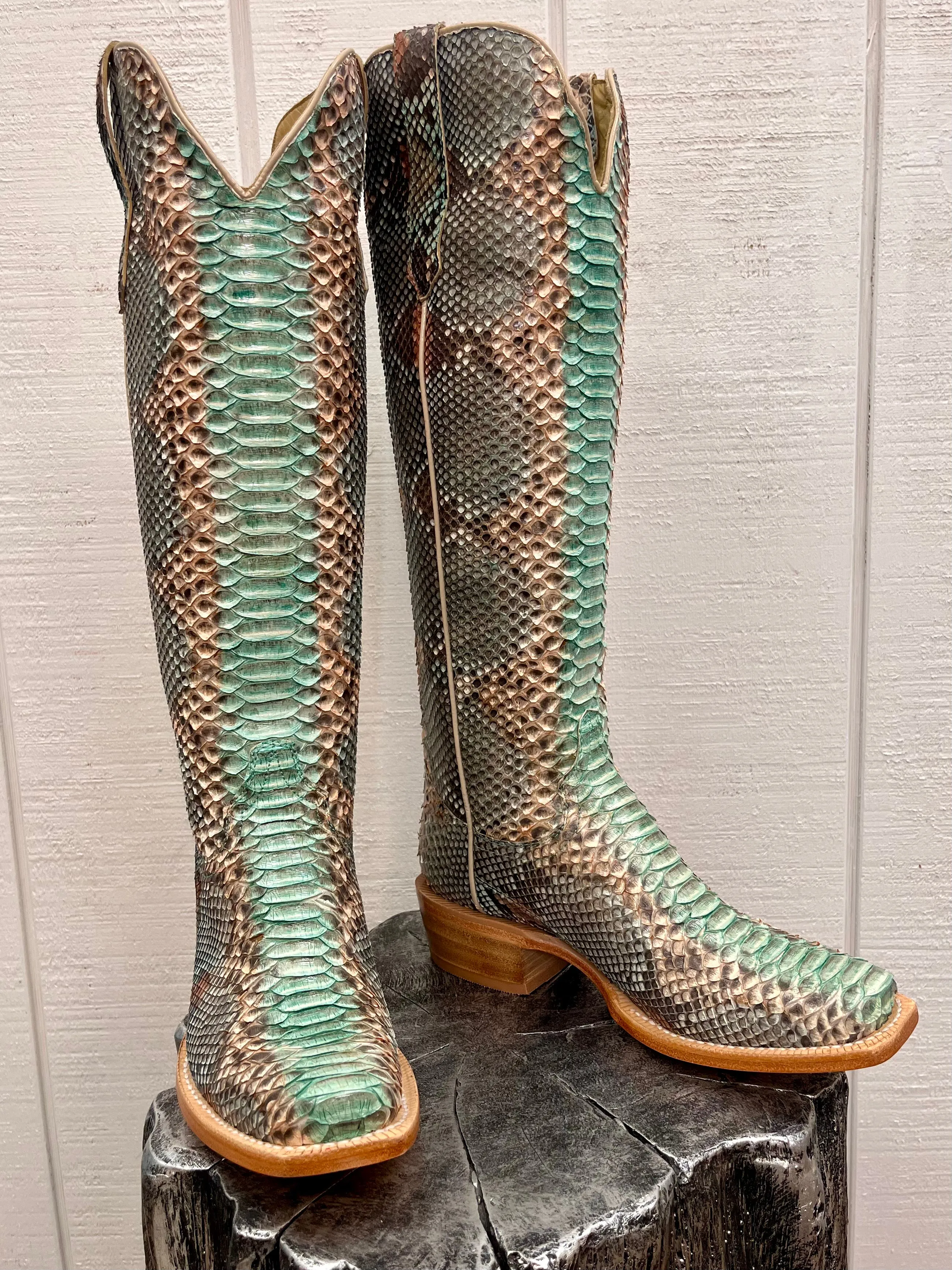 R. Watson Teal & Copper 17 Python Cowgirl Boots RWL7214