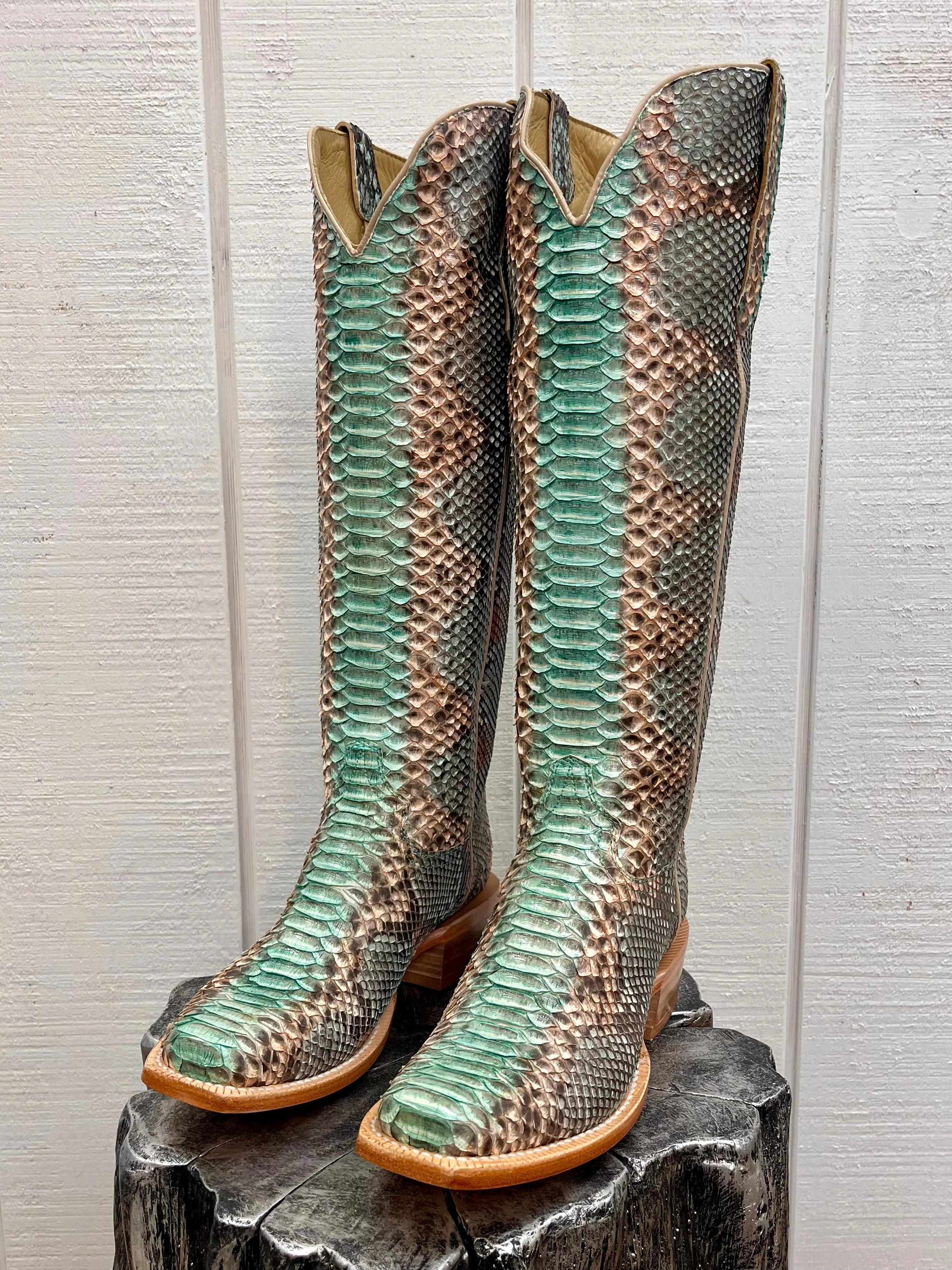 R. Watson Teal & Copper 17 Python Cowgirl Boots RWL7214