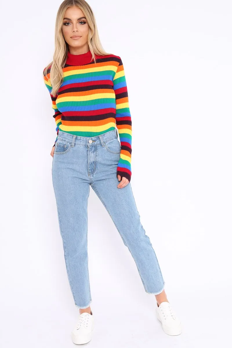 Rainbow Stripe Turtleneck Long Sleeve Jumper - Jonie