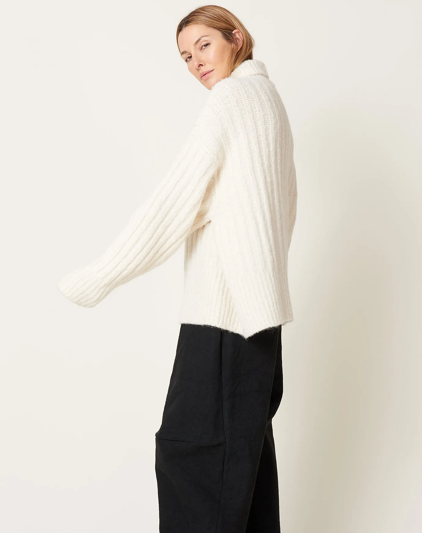 Rib Turtleneck in Raw White