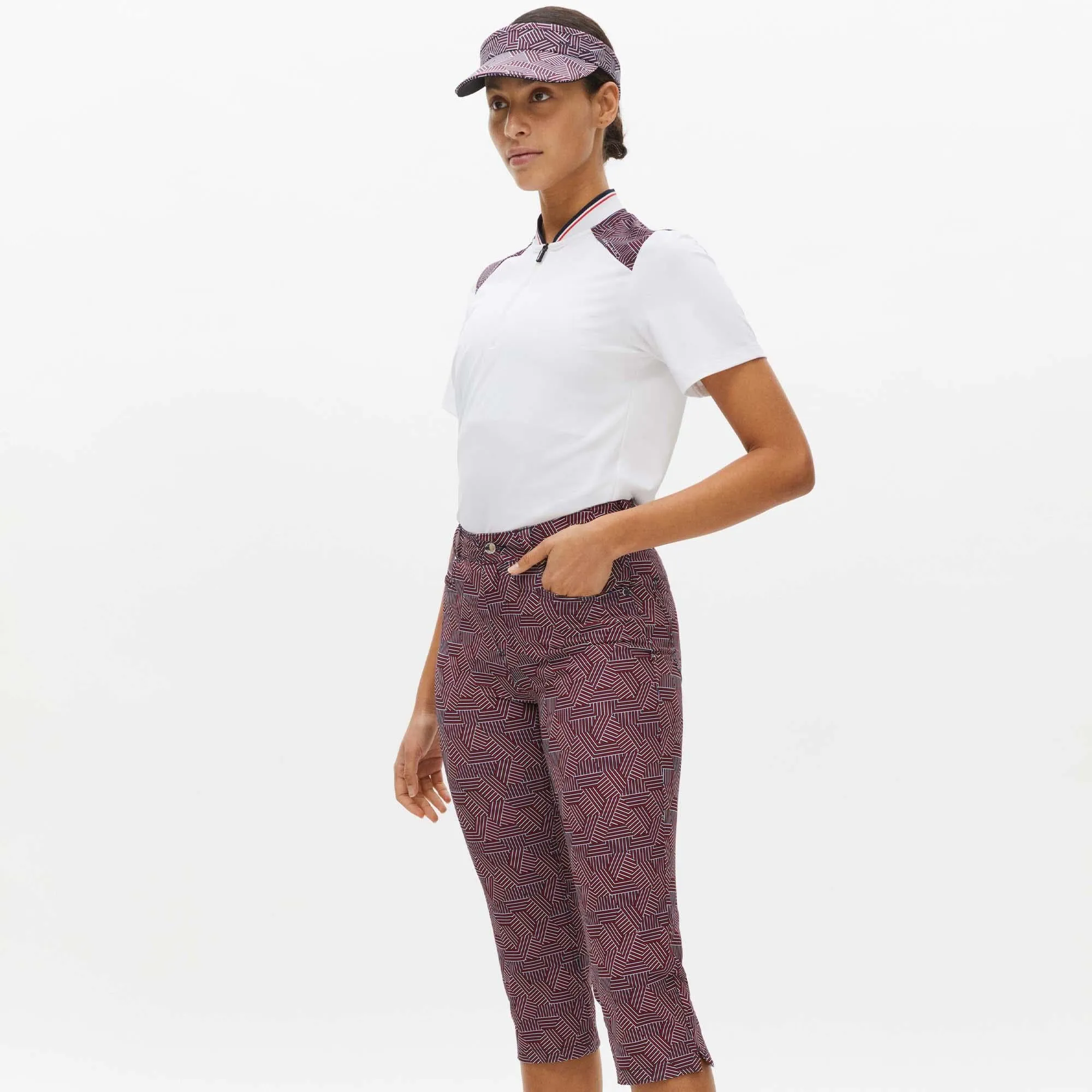 Rohnisch Chie Comfort Stretch Ladies Golf Capri Hexagon Red