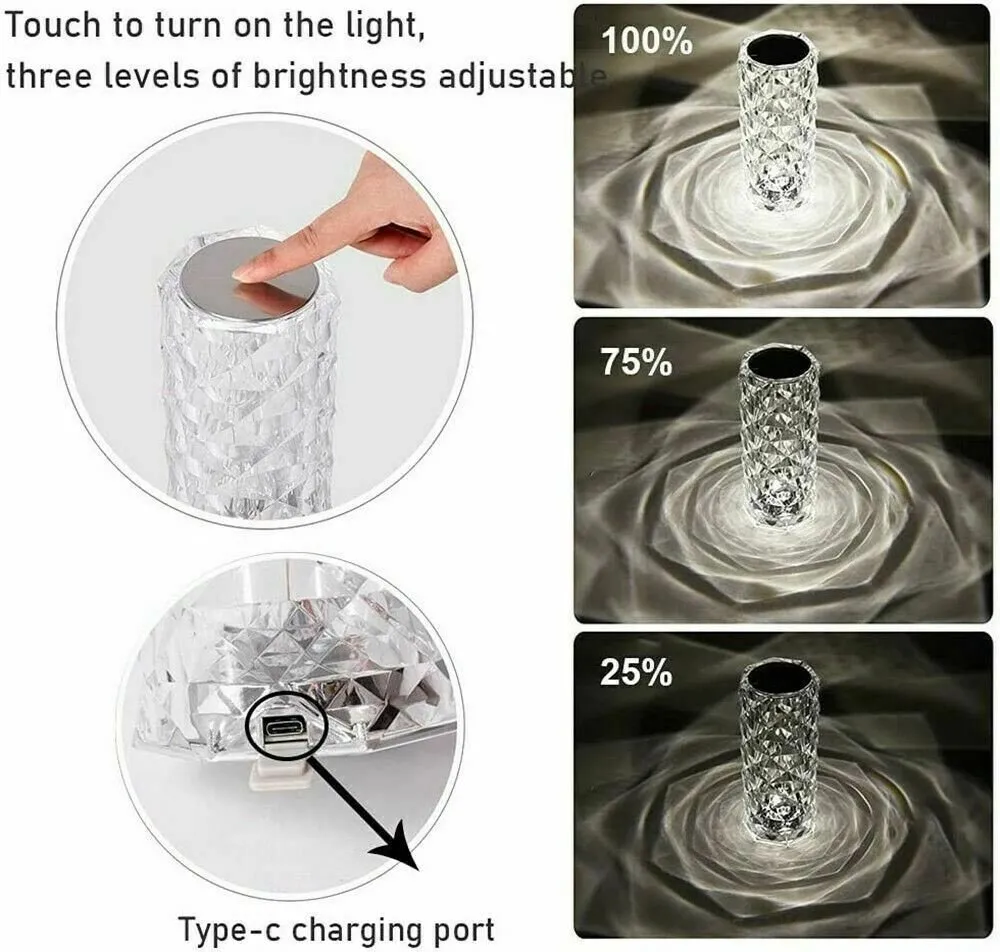 Romantic Atmosphere Crystal Touch Lamp + Remote Control