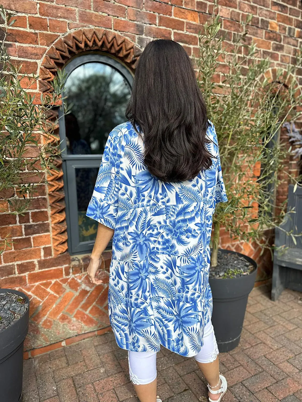 Royal Blue Tropical Leaf Print Dress Forest