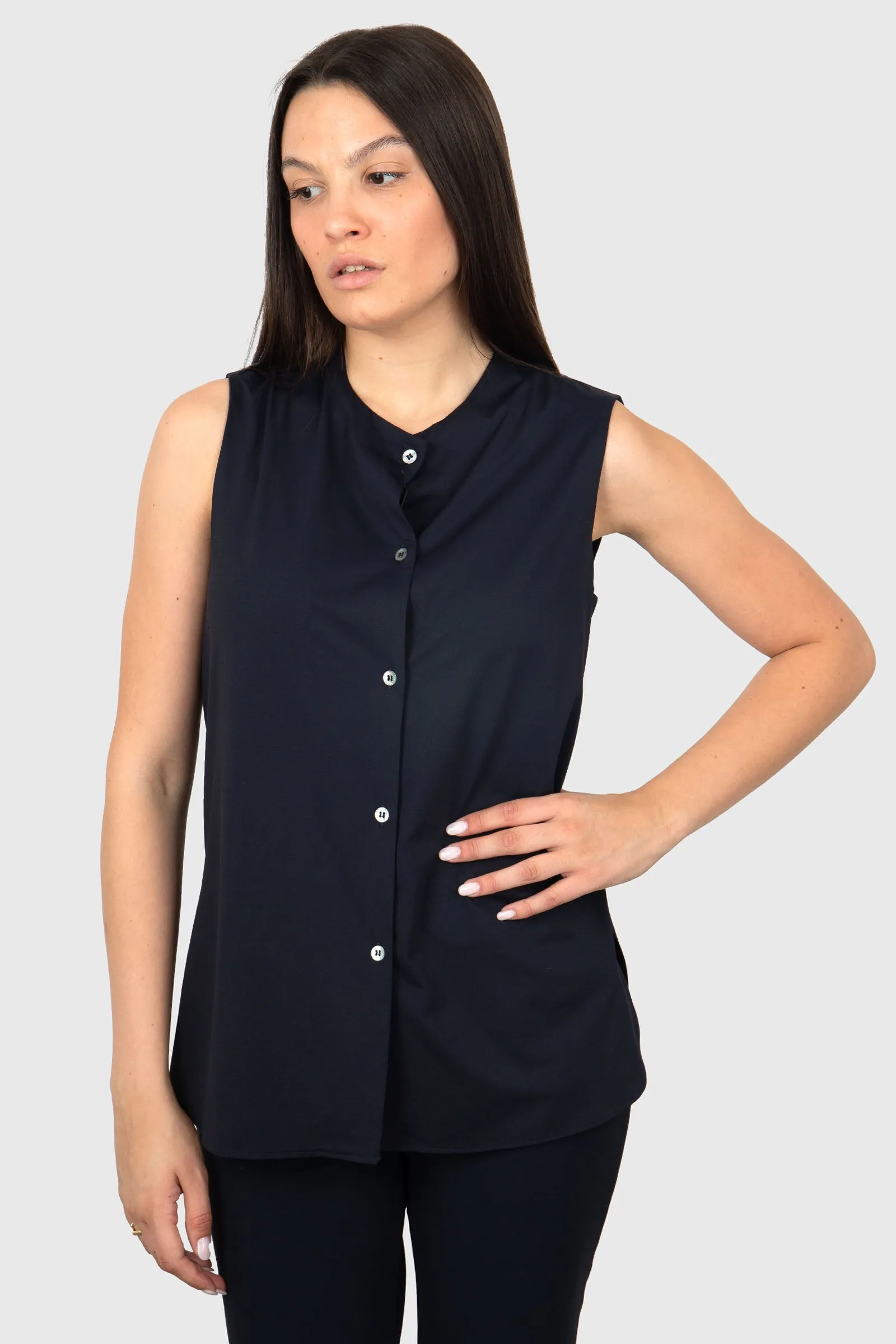 Rrd Oxford Sleeveless Wom Shirt Blu Scuro Donna