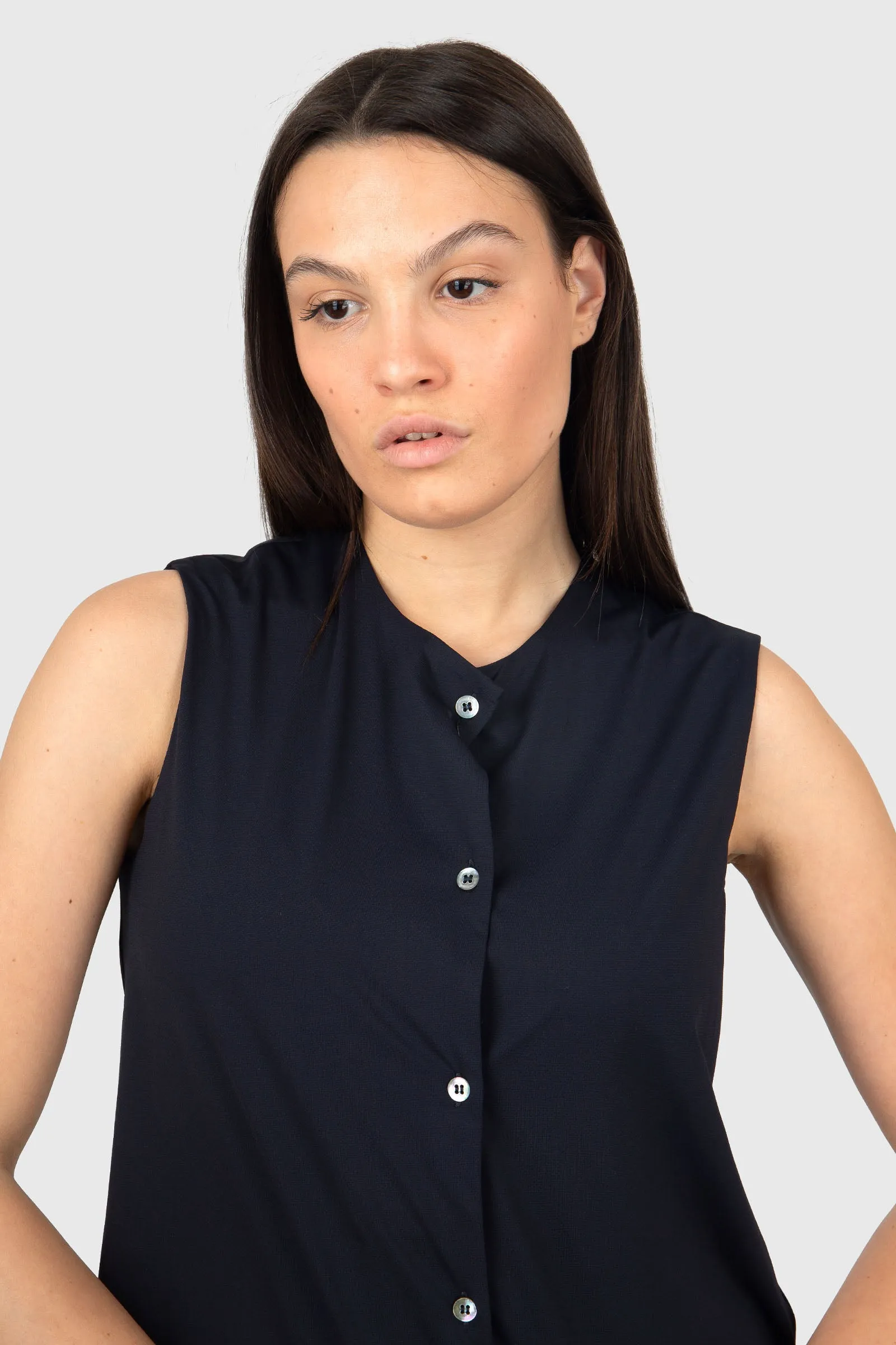 Rrd Oxford Sleeveless Wom Shirt Blu Scuro Donna