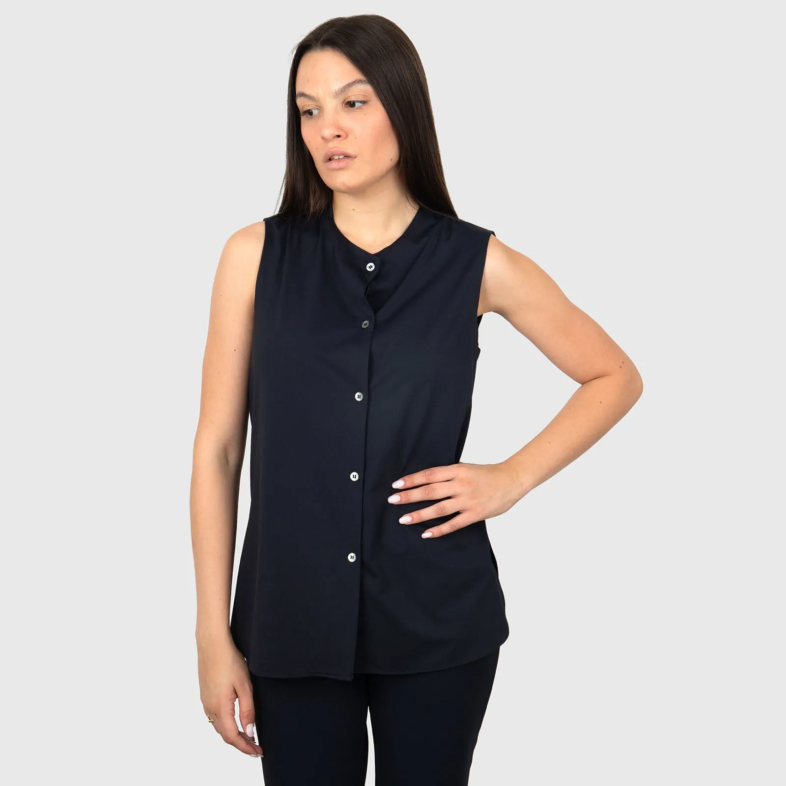 Rrd Oxford Sleeveless Wom Shirt Blu Scuro Donna