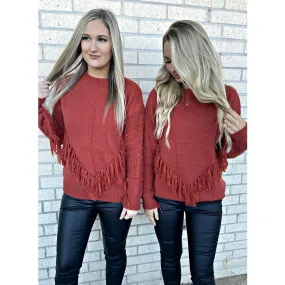 Rust Fringe Detail Sweater (regular and plus)