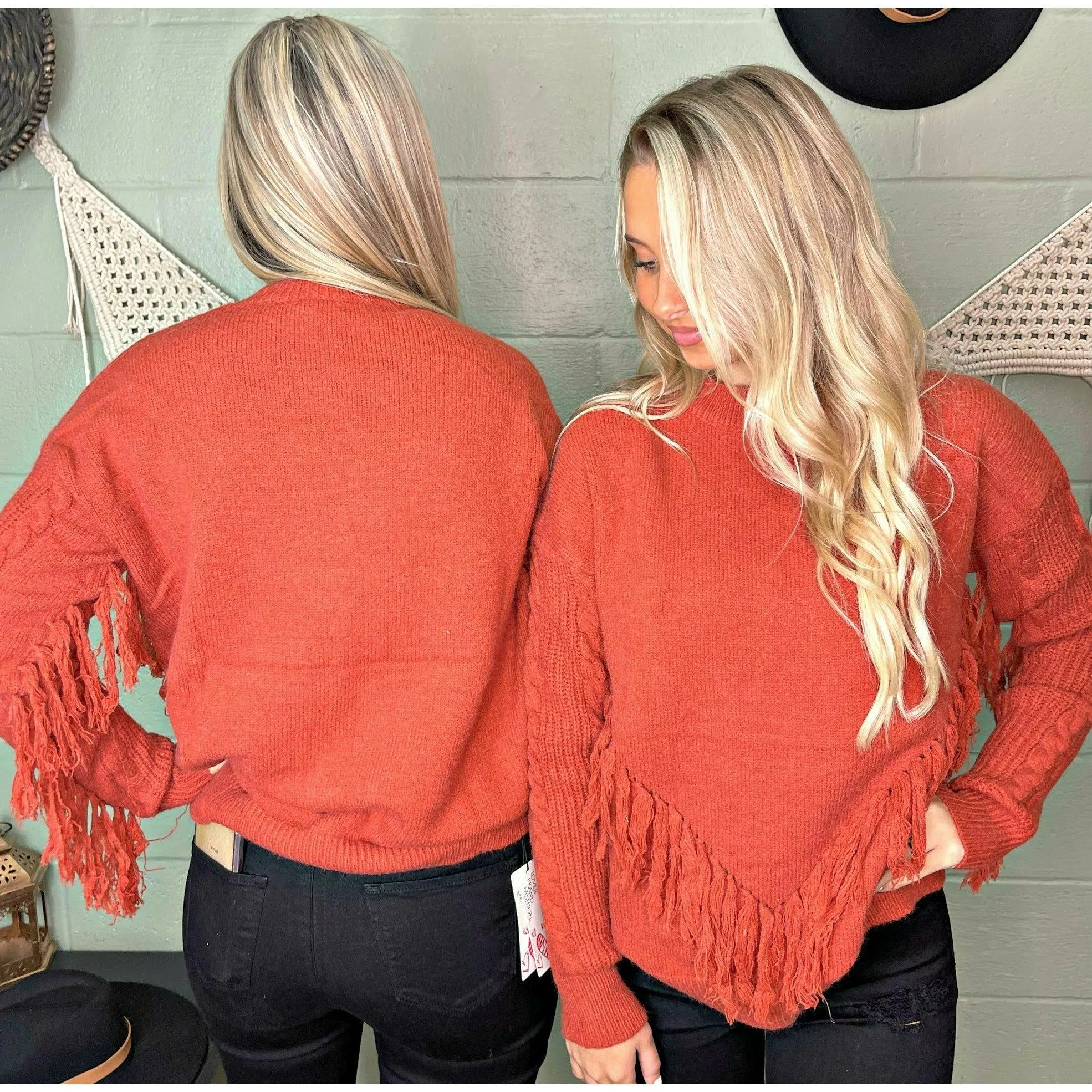 Rust Fringe Detail Sweater (regular and plus)