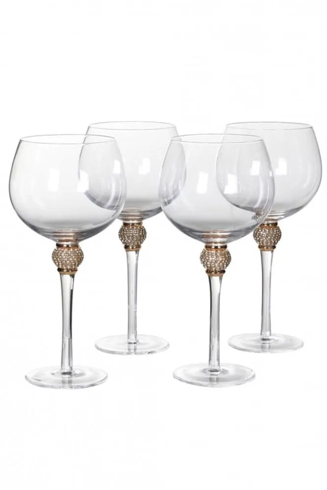 Set of 4 Gold Diamante Gin Glasses    