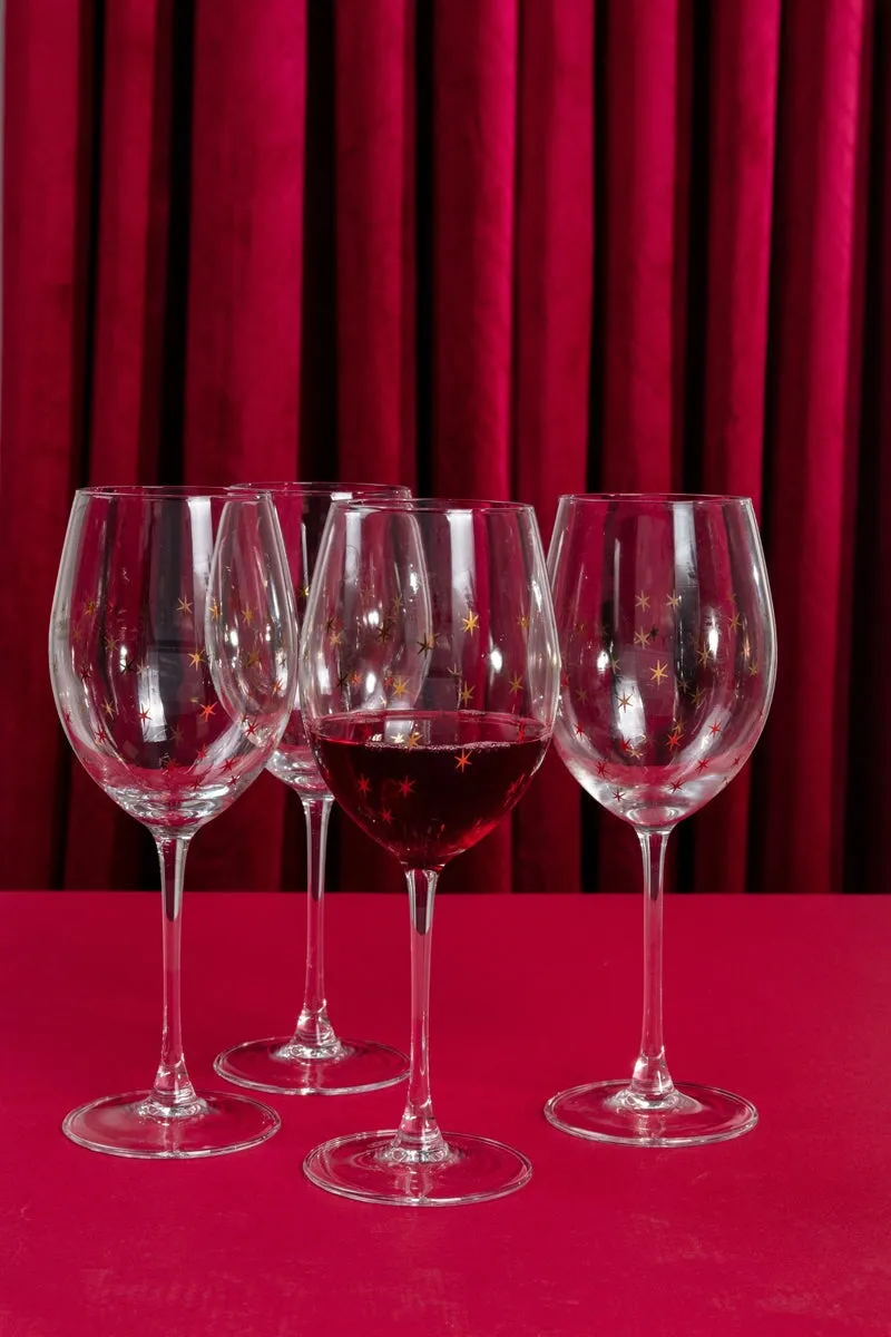 Set Of 4 Gold Star Wine Glasses