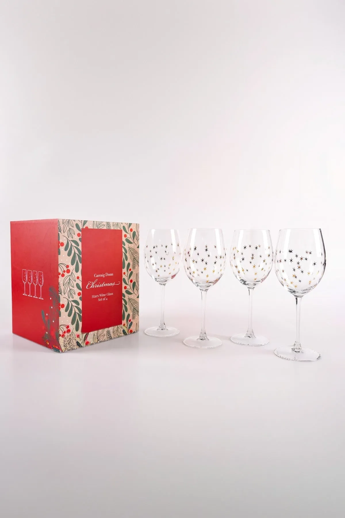 Set Of 4 Gold Star Wine Glasses