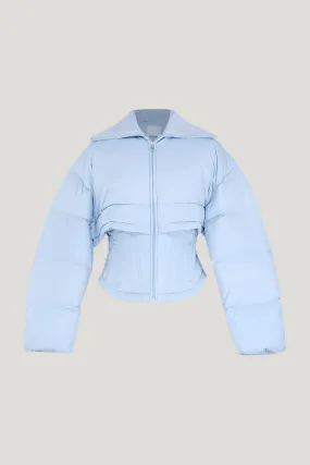 Sky Blue Cropped Puffer Jacket