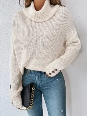 Stassi Decorative Button Turtleneck