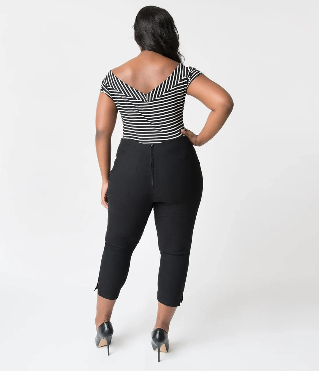 Unique Vintage Plus Size 1950s Black High Waist Rachelle Capri Pants