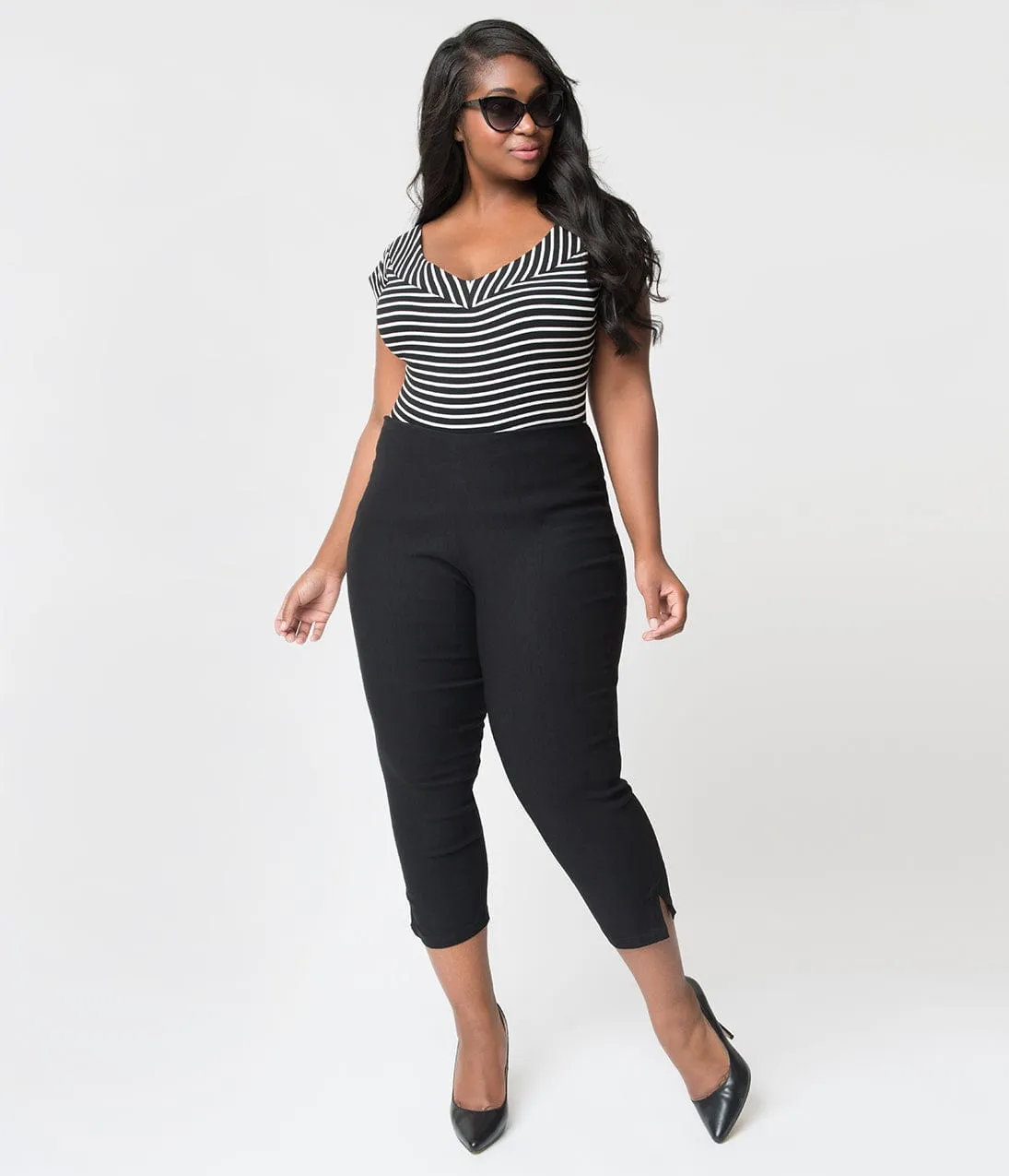 Unique Vintage Plus Size 1950s Black High Waist Rachelle Capri Pants