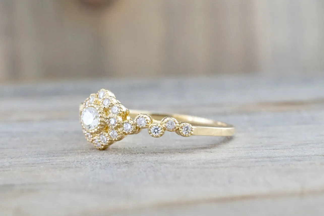 Vermont 14K Yellow Gold Classic Diamond Engagement Wedding Promise Vintage Classic Cute Ring Band Arch Shaped