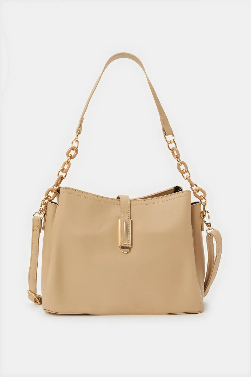 Women Beige Embellished Bucket Bag