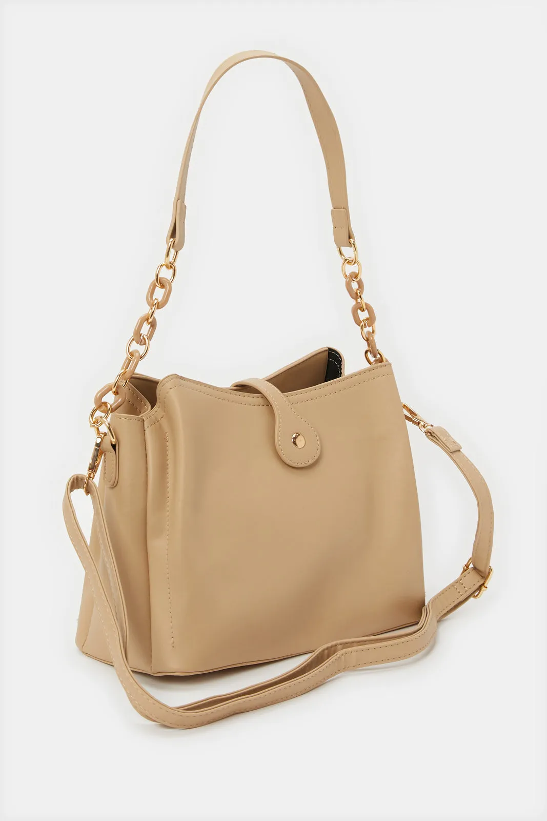 Women Beige Embellished Bucket Bag