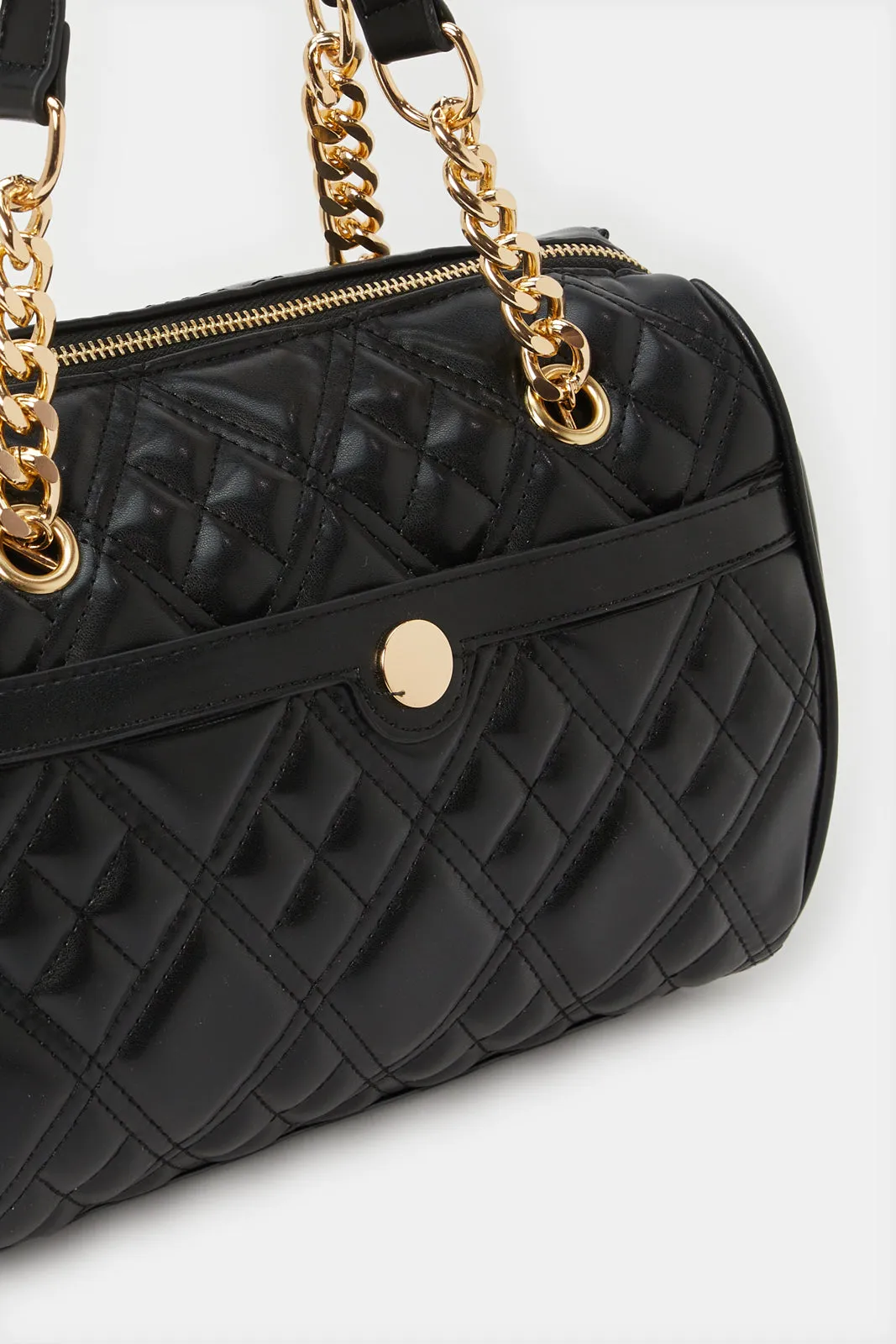 Women Black Textured Day Bag