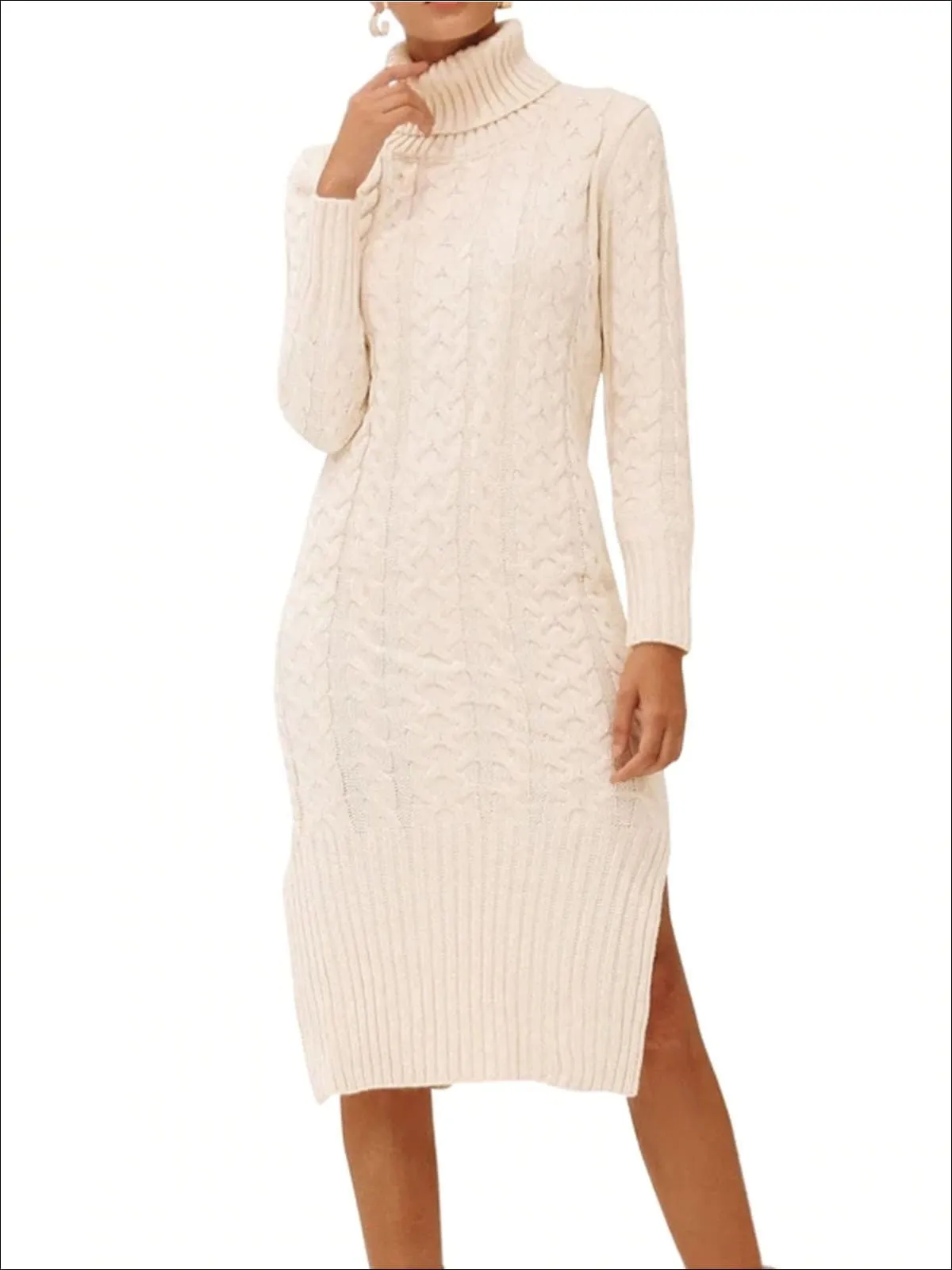 Women's Fall Cable Knit Turtleneck Sweater Dress