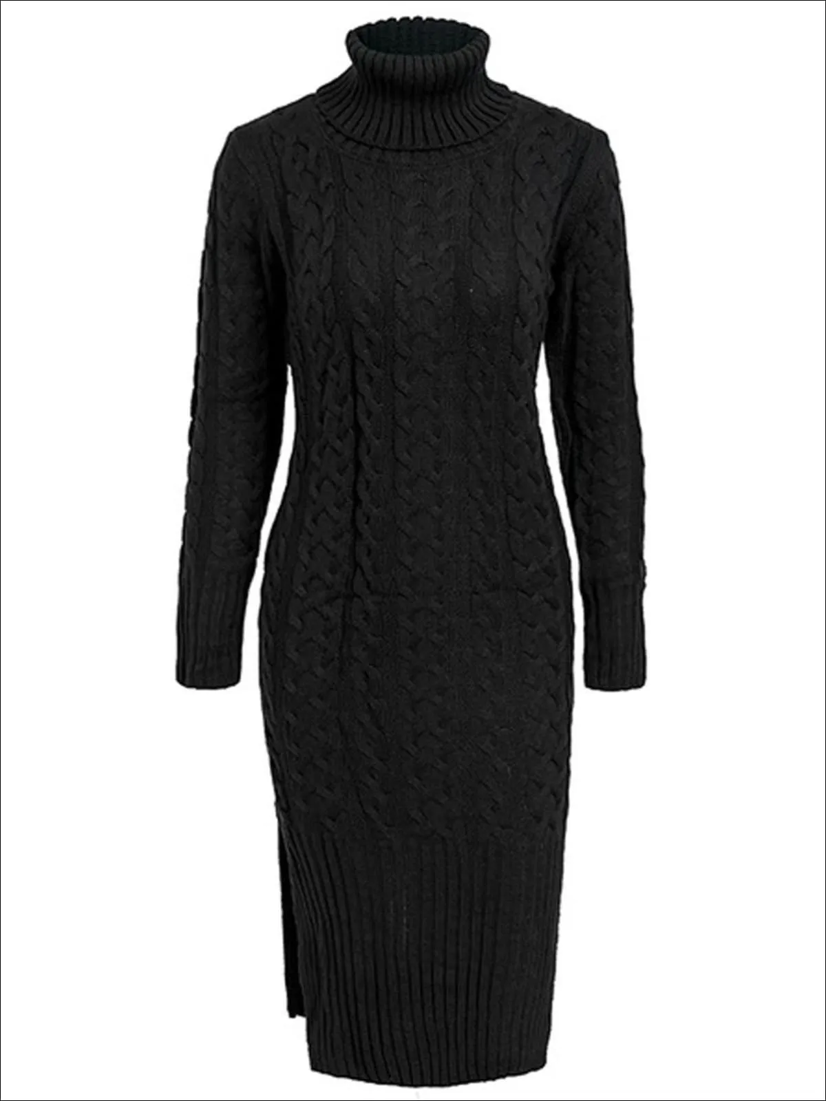 Women's Fall Cable Knit Turtleneck Sweater Dress