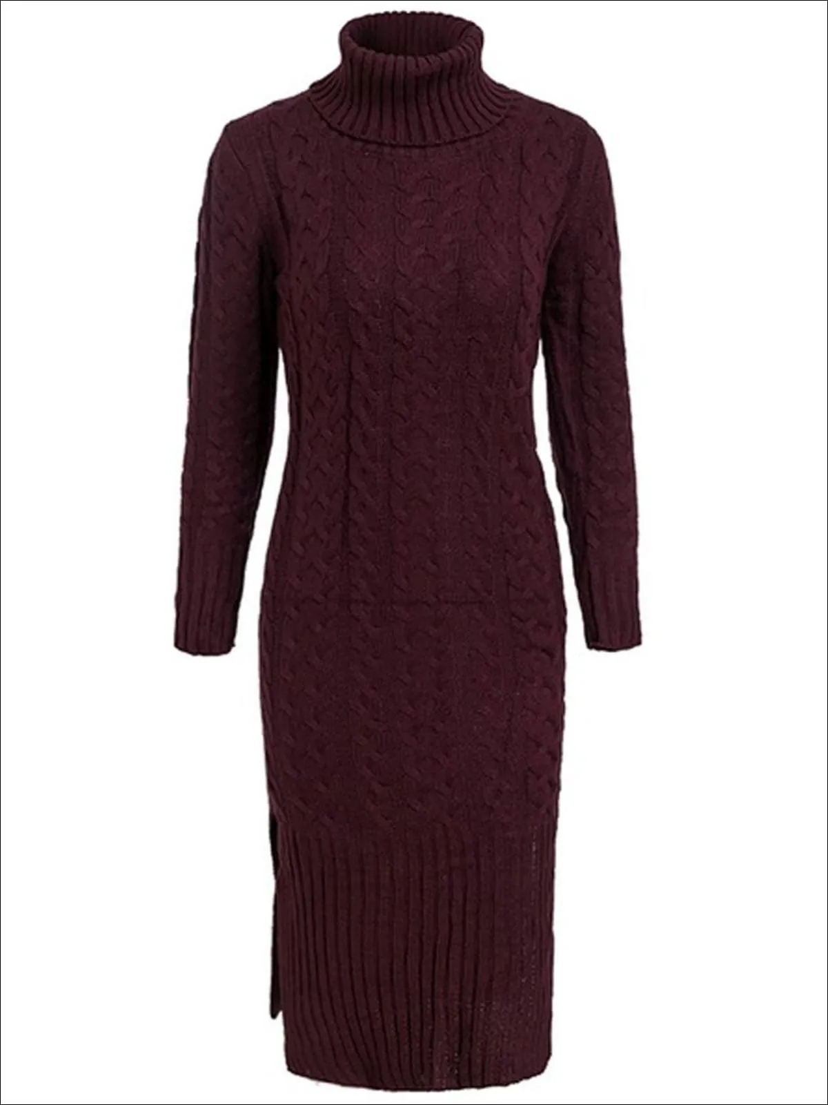 Women's Fall Cable Knit Turtleneck Sweater Dress