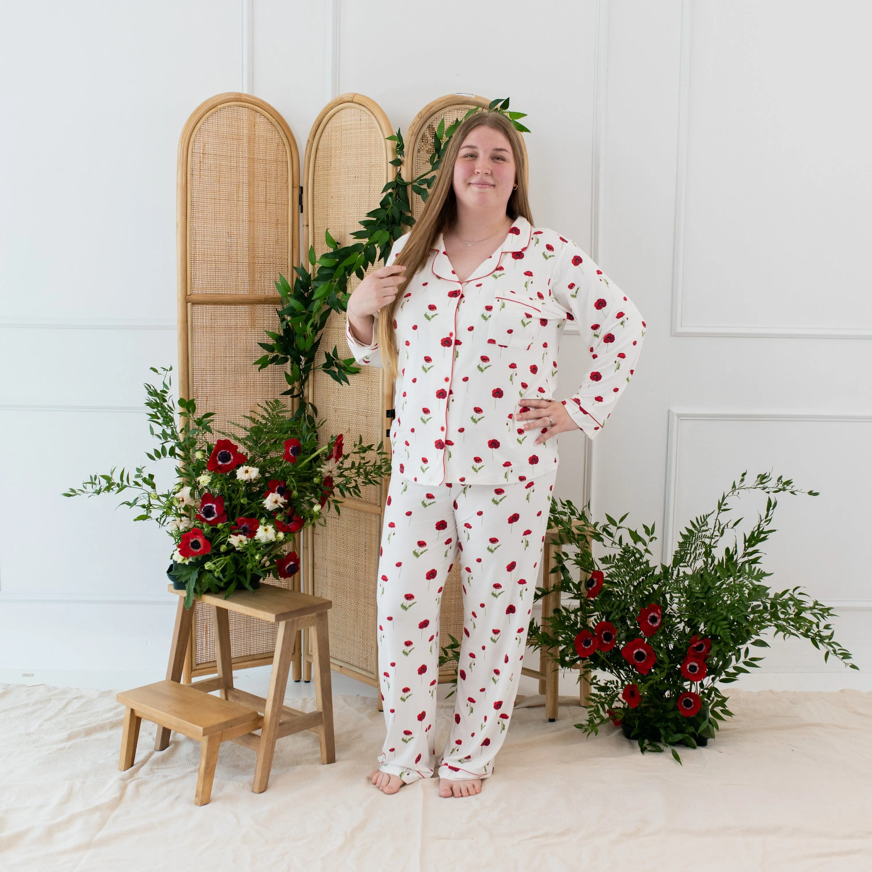 Women's Long Sleeve Pajama Set in Cloud Poppies