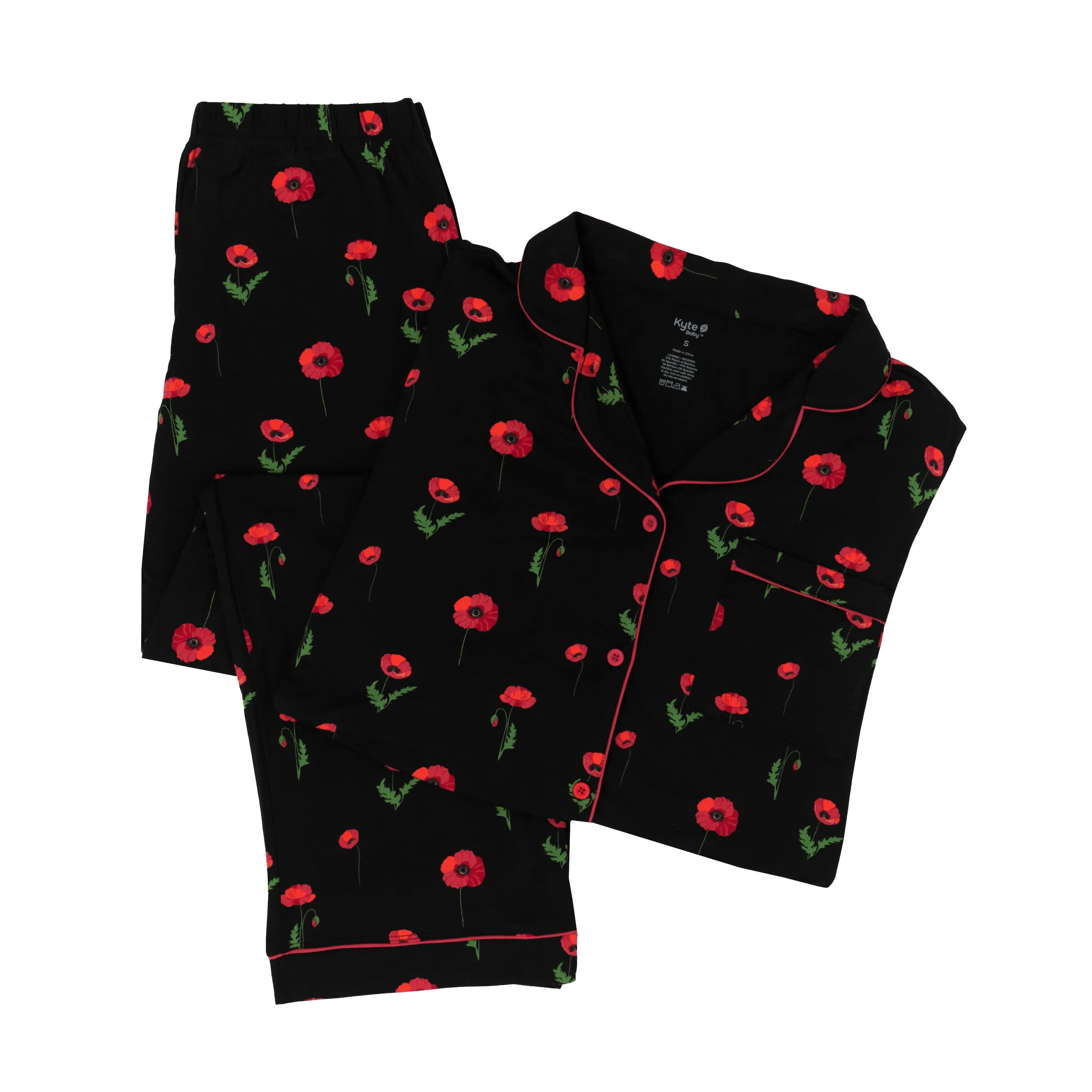 Women's Long Sleeve Pajama Set in Midnight Poppies