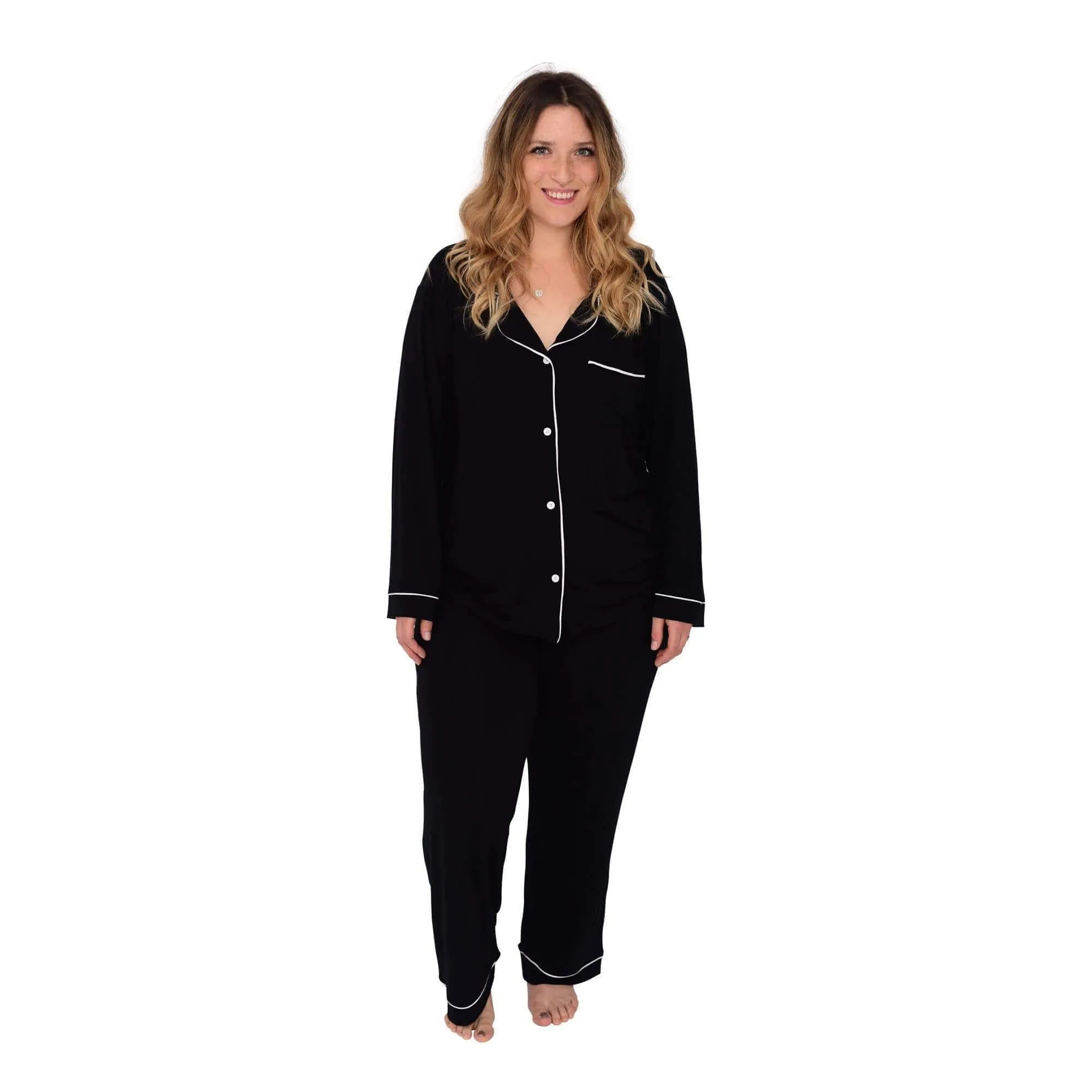 Women's Long Sleeve Pajama Set in Midnight with Cloud Trim