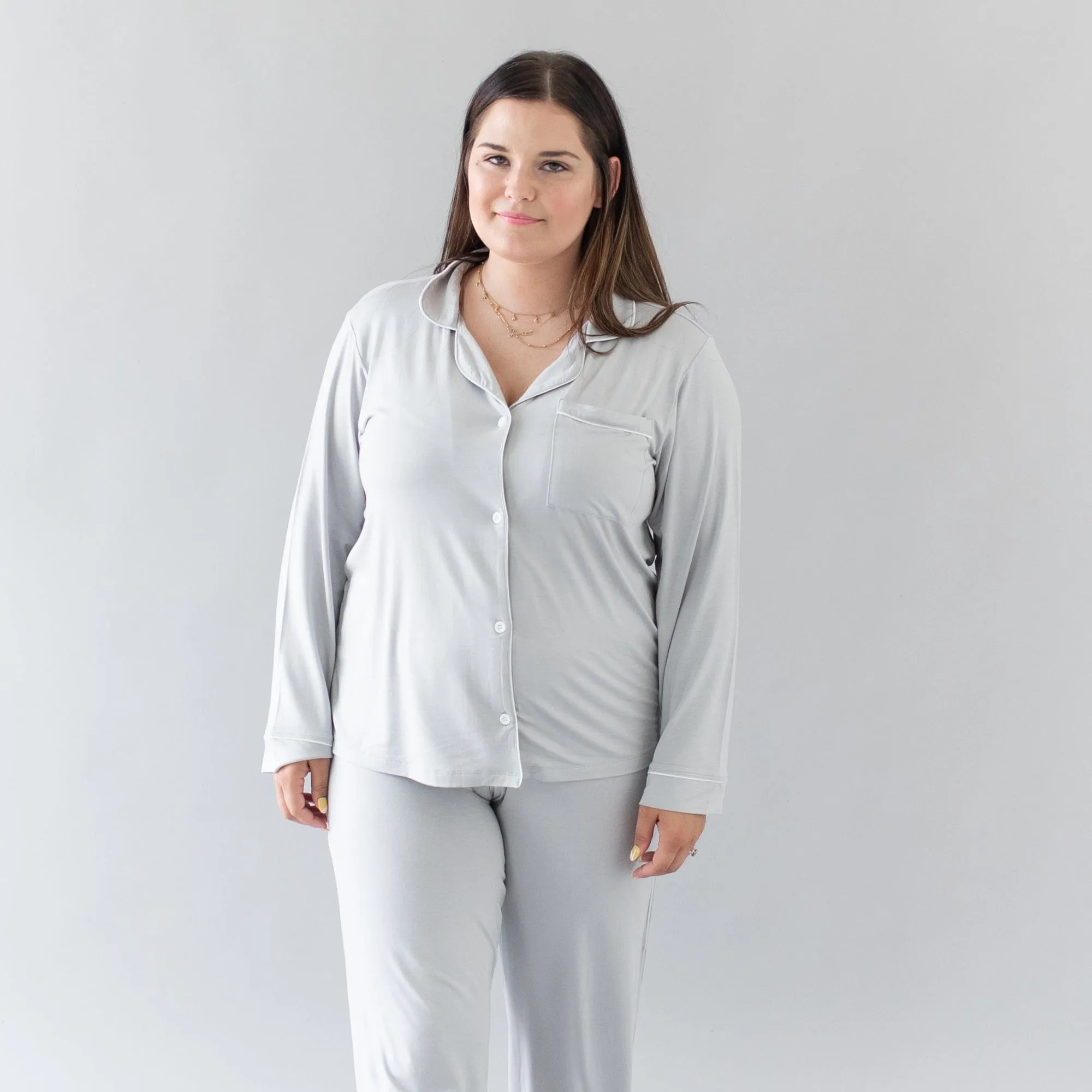 Women's Long Sleeve Pajama Set in Storm with Cloud Trim