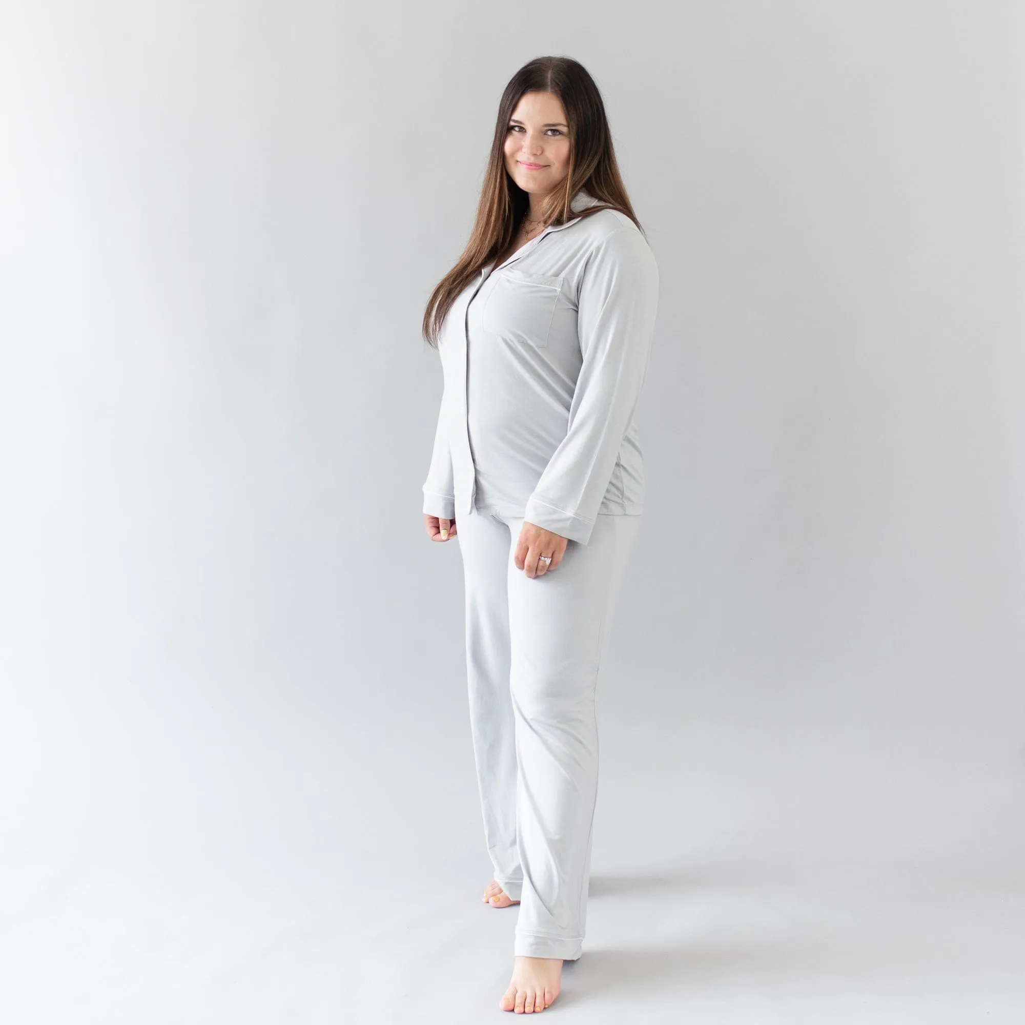 Women's Long Sleeve Pajama Set in Storm with Cloud Trim