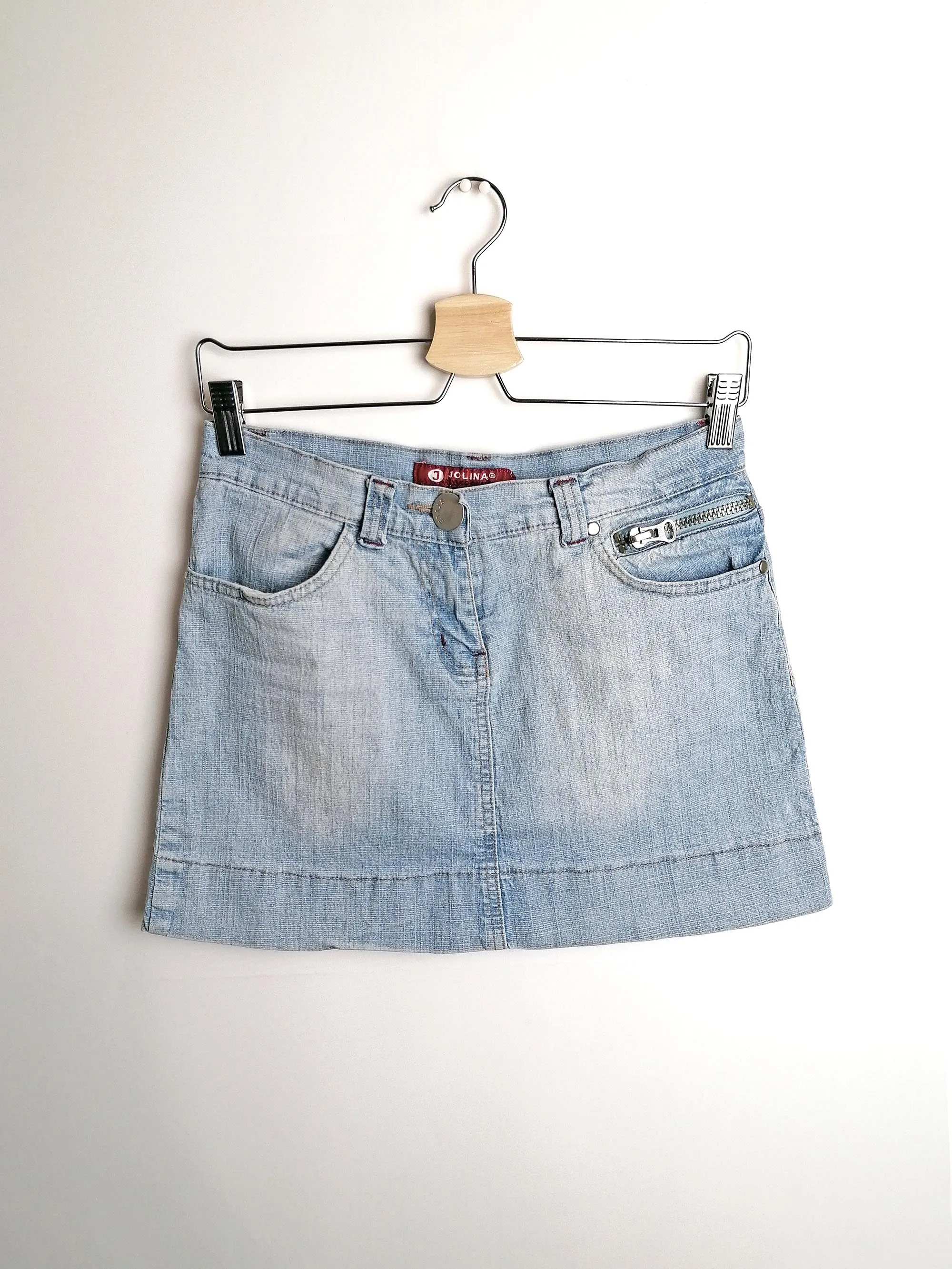 Y2K Denim mini-skirt lightwash faded blue - size S