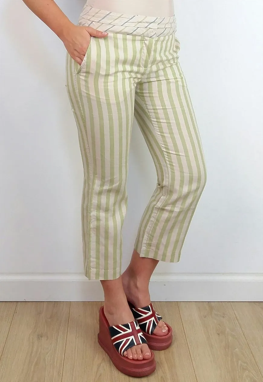 Y2K MANGO Striped 3/4 Flared Linen Capris - size XS