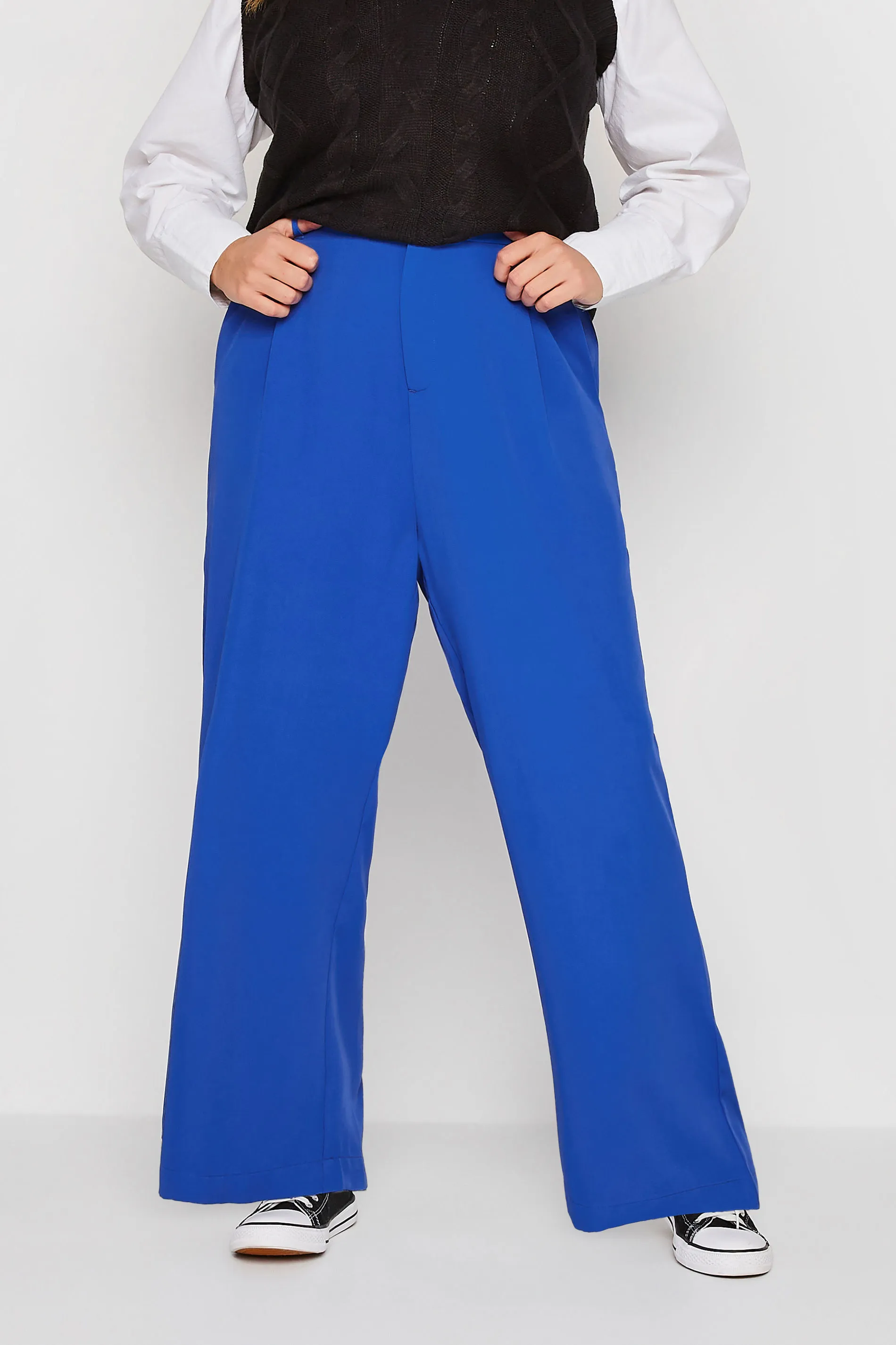 YOURS Curve Bright Blue Wide Leg Dad Trousers